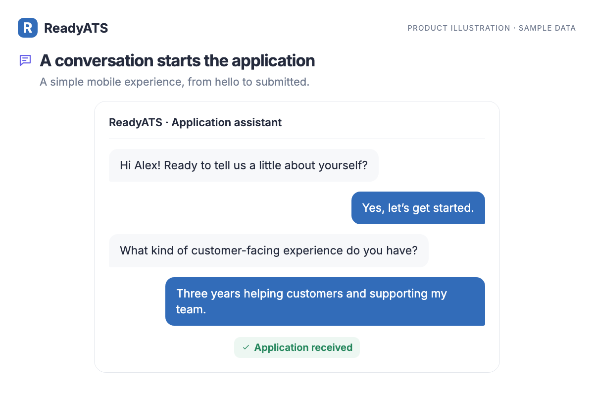 Conversational Apply — product illustration with sample data