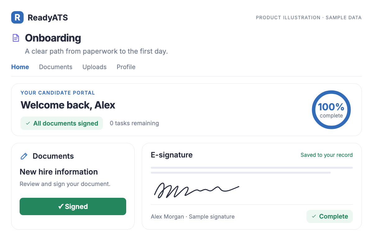 Onboarding — product illustration with sample data