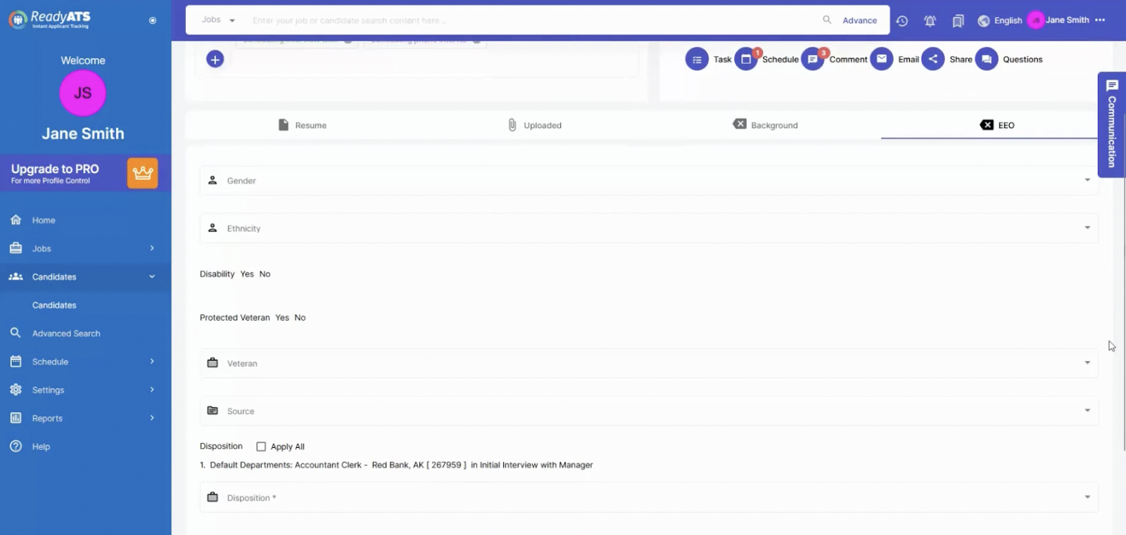 ReadyATS user interface